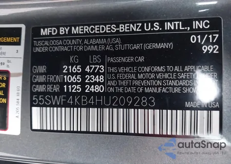 2017 Mercedes-Benz C 300 4Matic from USA, damaged, VIN 55SWF4KB4HU209283
